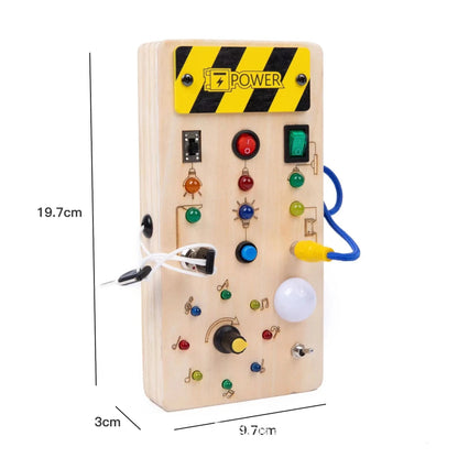 Wooden Busy Board with LED Light Switch Socket Kids Early Learning Educational Toy Hands-On Brain Development Physical Training